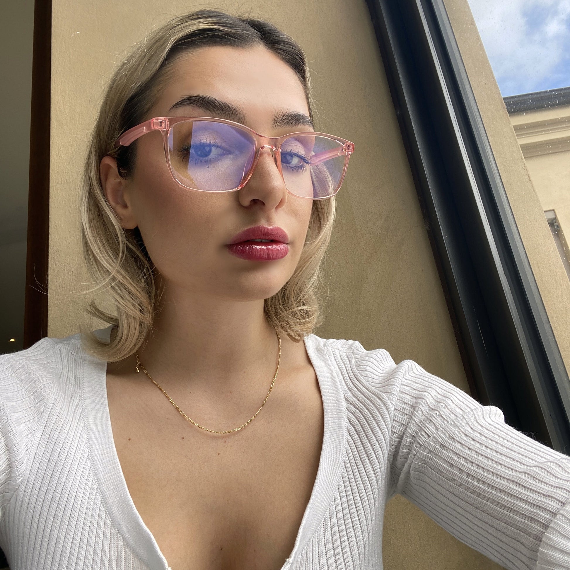Bprotectedstore Rosetta Transparent Pink Blue Light Glasses - Front View